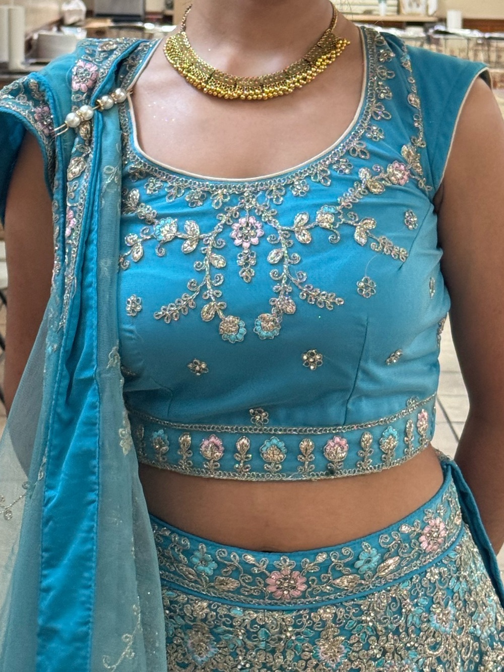 Ethnic Indian Wear Teal Embroidered Lehenga Choli Set